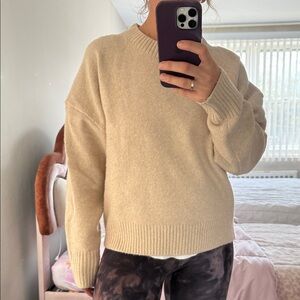 Zara Men's Cream Crewneck Sweater